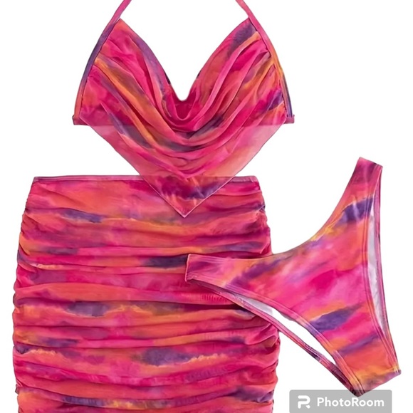 (3) Pc Ombre Halter Bikini Swim Suit - Picture 2 of 6
